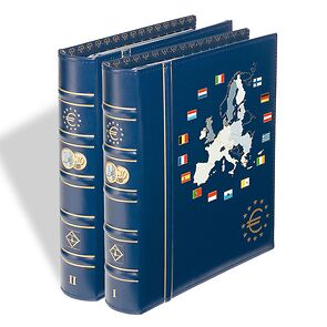 VISTA Euro Coin Album volume 1 and volume 2 'Old and New Members',incl. slipcases, blue