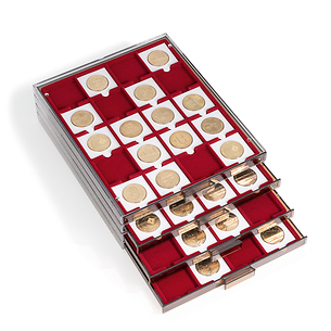 Étui à Monnaie Leuchtturm Volterra Acajou - Pour 5 Capsules Quadrum 50x50mm, Doublure Velours, Rangement Collection