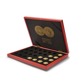 Presentation case for 28 Vreneli gold coins (20CHF) in capsules