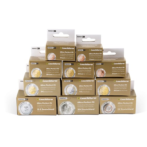 Coin capsules assortment for Euro-coins 16.5 until 32,5 mm,  100 per pack