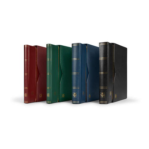Premium padded stockbooks made of bonded leather, black pages