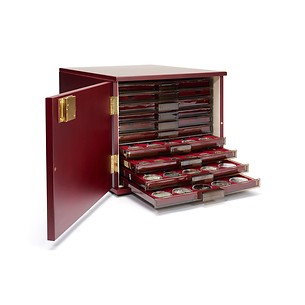 coin Drawer Cabinet for 10 standard coin Drawers, Mahogany colorede (silk-mat)