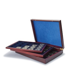 Presentation case VOLTERRA TRIO de Luxe, each for 20 QUADRUM coin capsules 50x50mm, blue