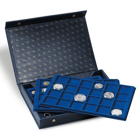 coin Presentation Case L incl. 4 coin trays, blue