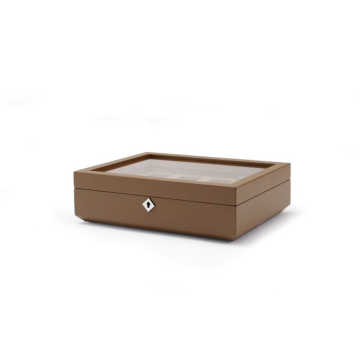 Chronos Watch box with glass lid, 8 compartments, taupe