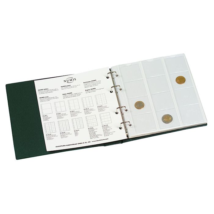 coin album NUMIS, with 5 pocket sheets, green
