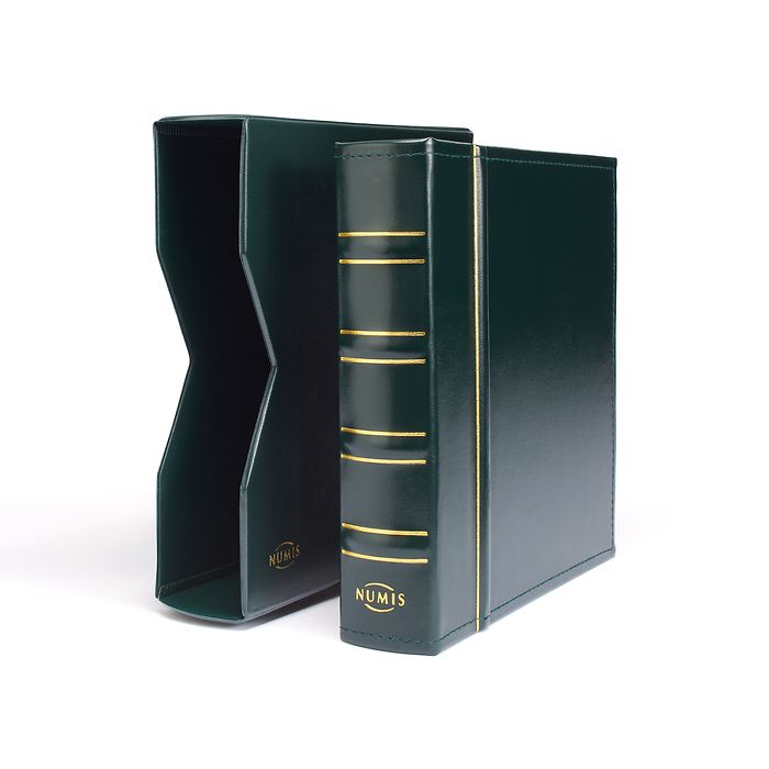 coin album NUMIS, classic design with slipcase incl. 5 different pockets, green