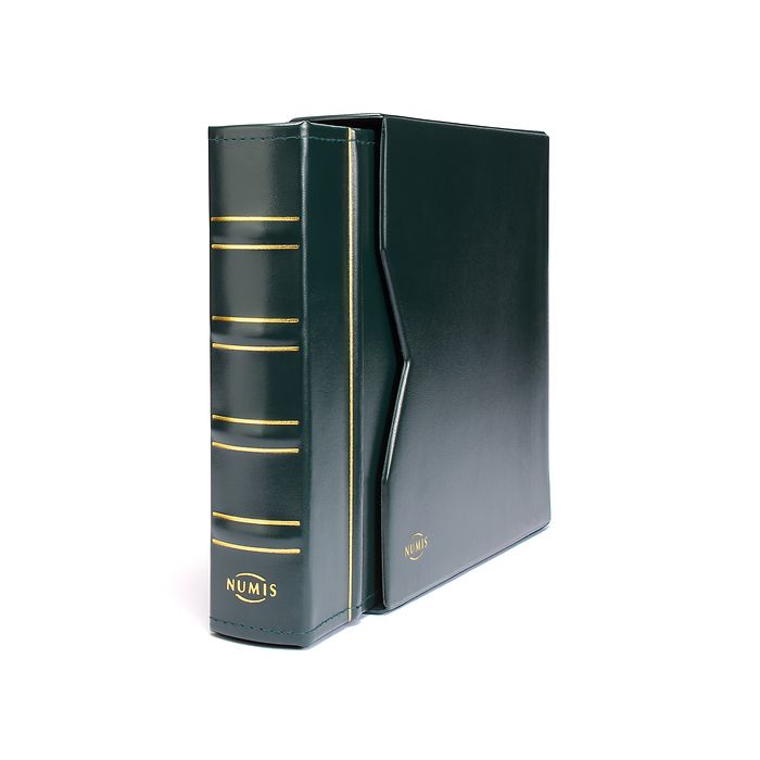 coin album NUMIS, classic design with slipcase incl. 5 different pockets, green