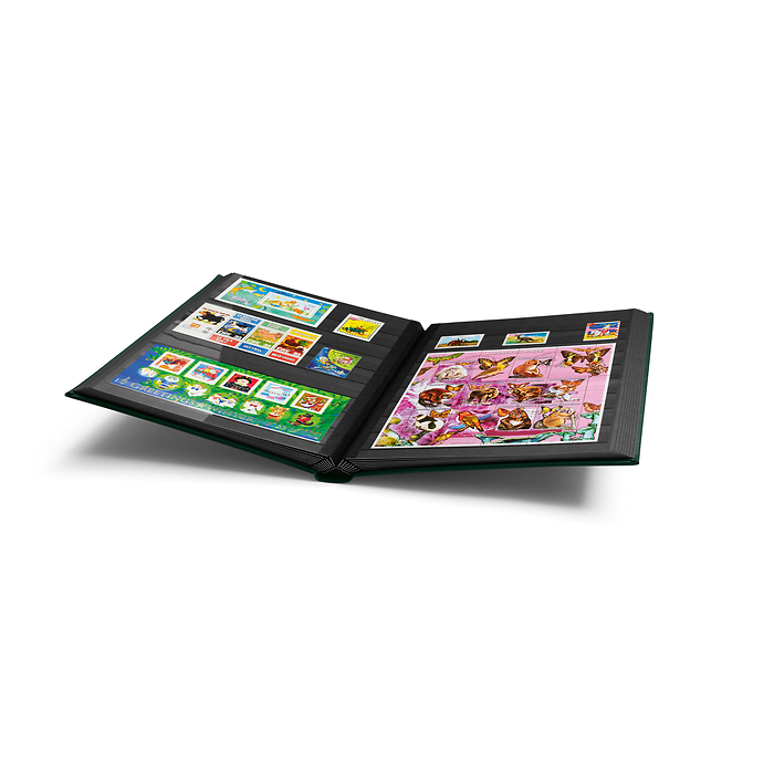 Stockbook PREMIUM, A4, 32 black pages, padded leather* cover, green