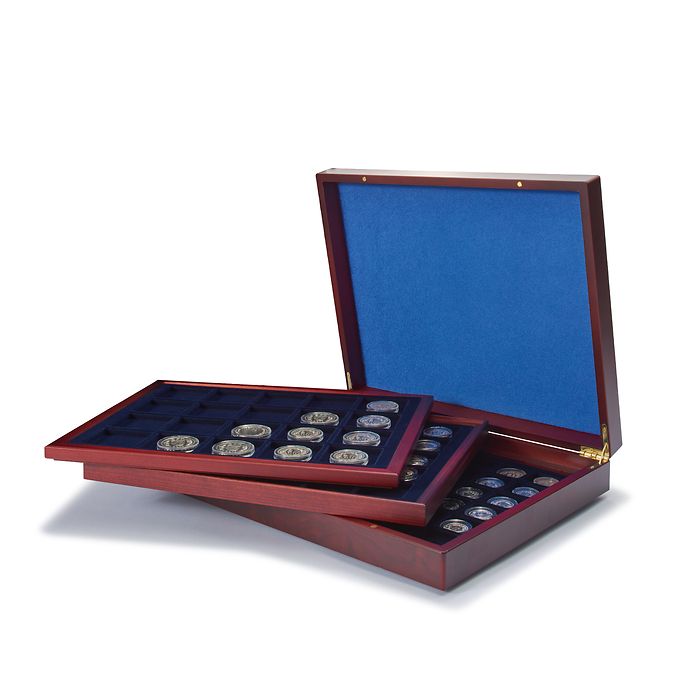Presentation Case VOLTERRA TRIO de Luxe, with square divisions for coins Ø of 30, 39, 48mm