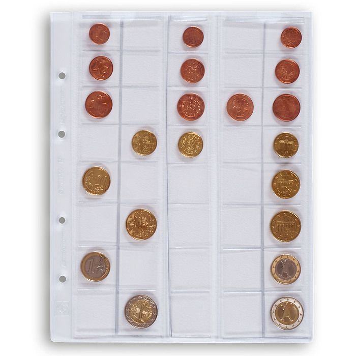 coin sheets OPTIMA, for Euro sets up to 26 mm Ø, clear