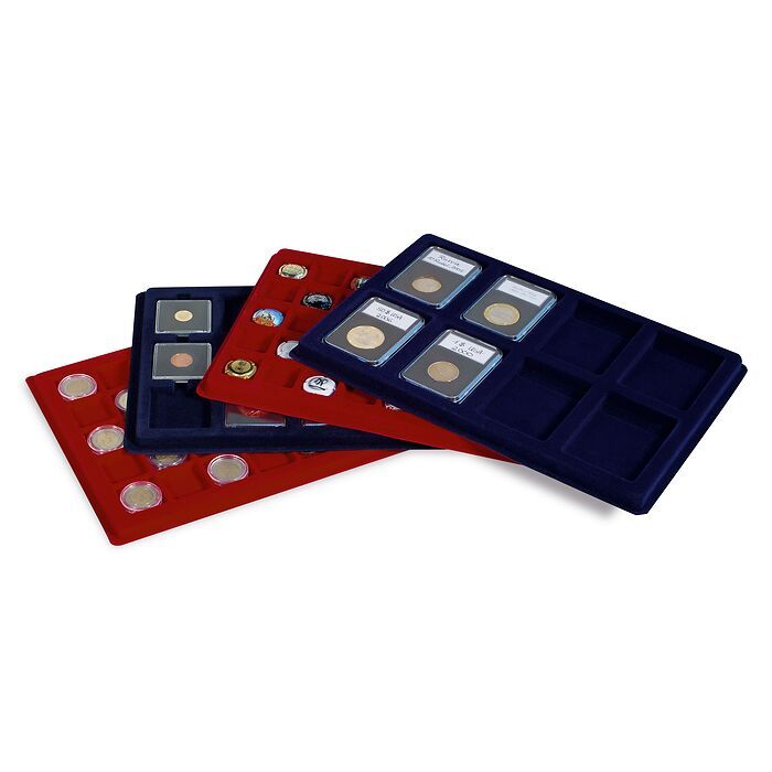 coin trays L with 48 square compartments for 6 Euro-coin sets, blue