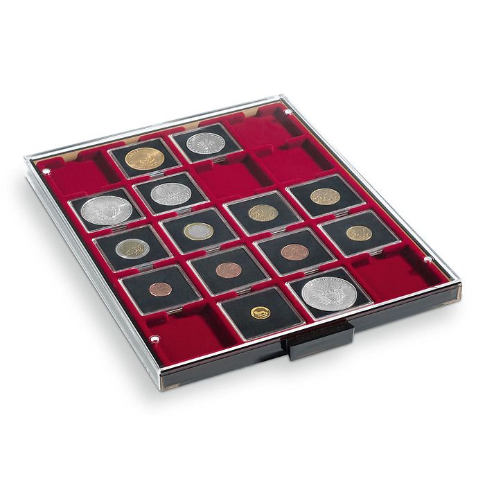 Coin box 20 square compartments 50 x 50 mm smoke coloured