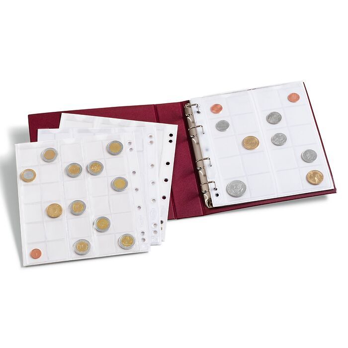 coin album NUMIS, with 5 pocket sheets, red