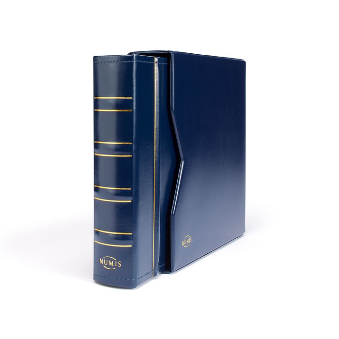 coin album NUMIS, classic design with slipcase incl. 5 different pockets, blue