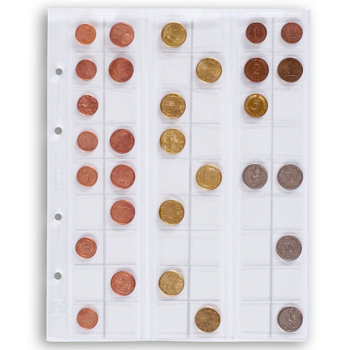 coin sheets OPTIMA, for 54 coins up to 20 mm Ø, clear