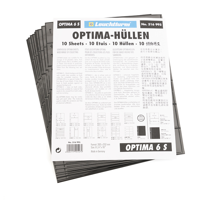 Optima plastic sheets with 6 dividers, black, pack of 10