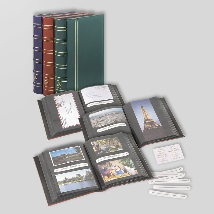 Multipurpose album for 200 postcards, letters, standard photos or 100 panorama photos, red