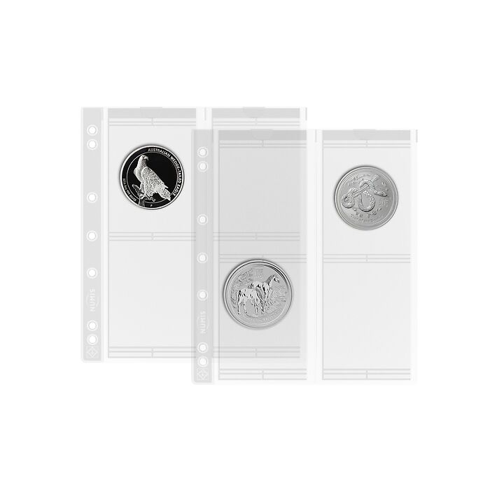 Coin sheets NUMIS, 4 pockets up to 66 mm Ø, Pack of 5