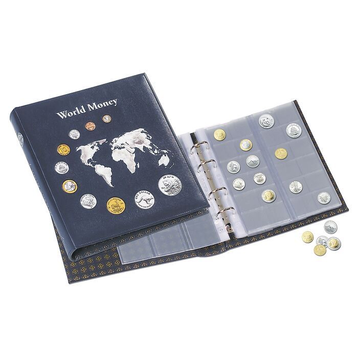 coin album OPTIMA, 'World Money' with 5 different OPTIMA coin sheets, blue