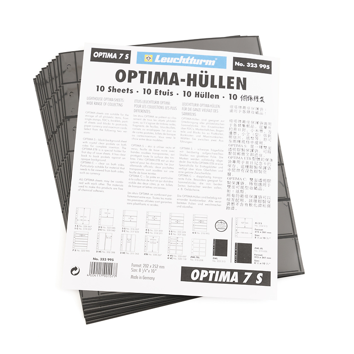 Optima plastic sheets with 7 dividers, black, pack of 10