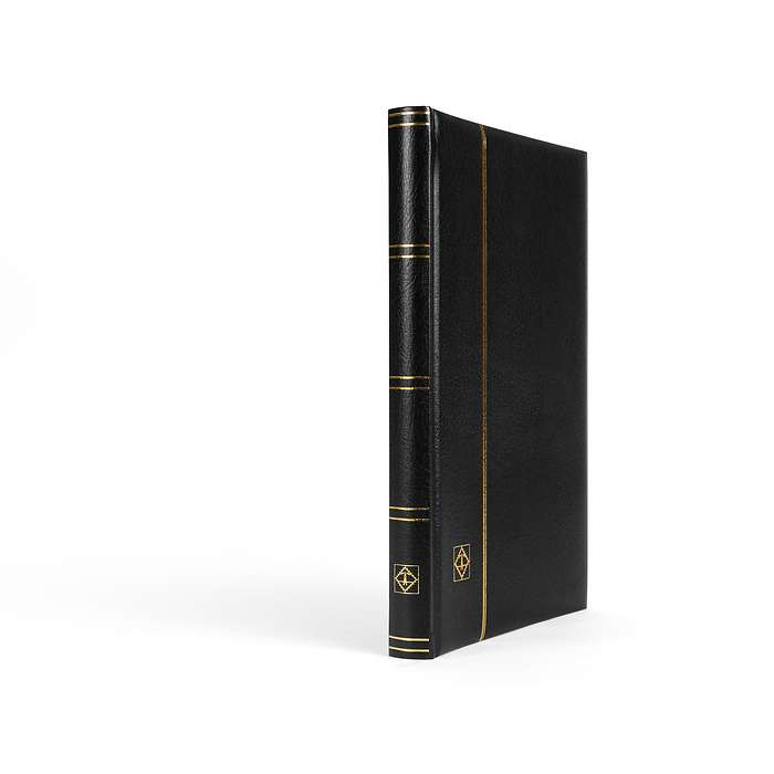 Stockbook PREMIUM, A4, 32 black pages, padded leather* cover, black