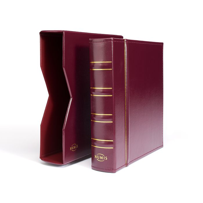 coin album NUMIS, in classic design with slipcase incl. 5 different pockets, red