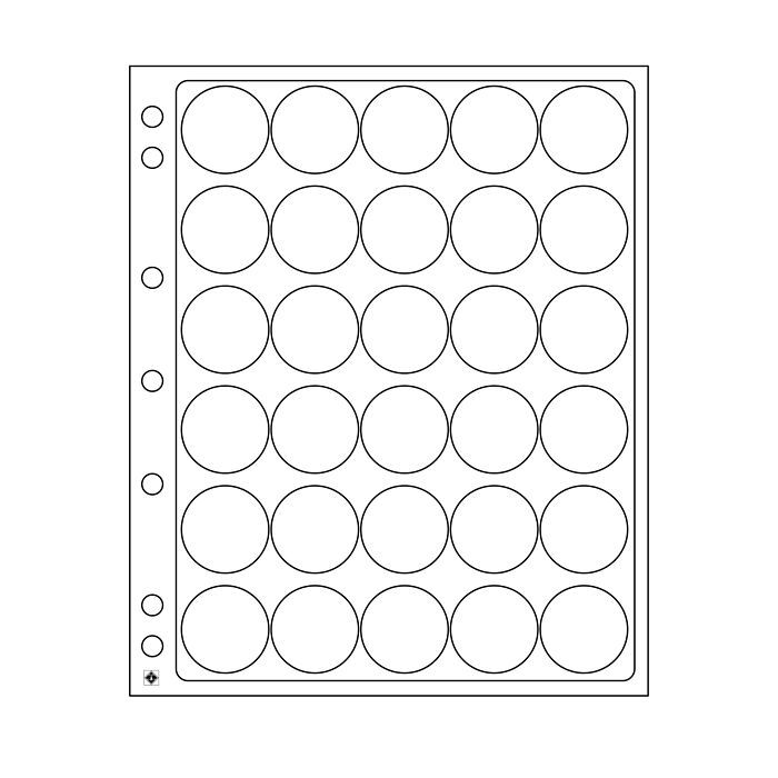 Plastic sheets ENCAP, clear pockets for 30 coins with a diameter between 32 and 33 mm