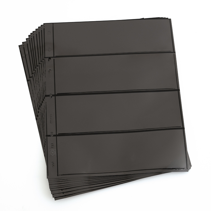 Optima plastic sheets with 4 dividers, black, pack of 10