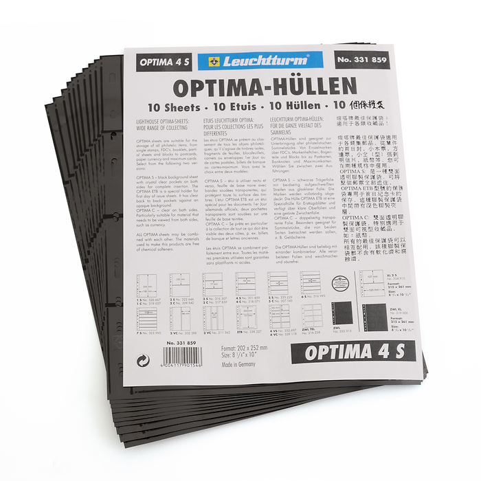 Optima plastic sheets with 4 dividers, black, pack of 10