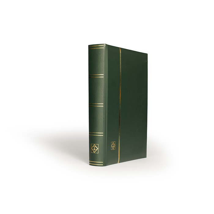 Premium stockbook, DIN A4, 64  black pages, padded cover made of LEFA, green