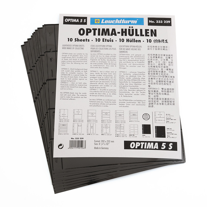 Optima plastic sheets with 5 dividers, black, pack of 10