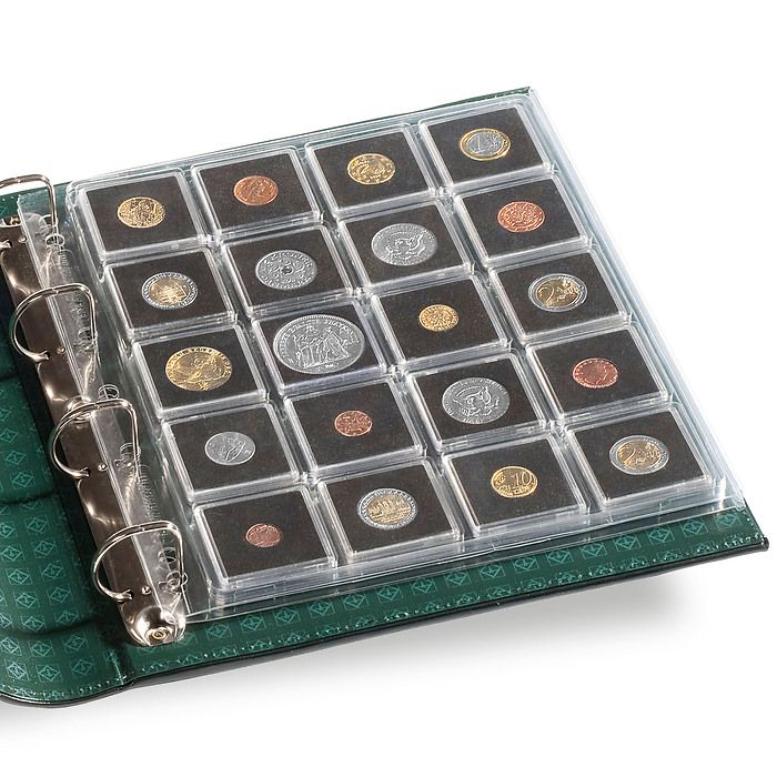 Plastic sheets ENCAP, clear pockets for 20 square coin capsules QUADRUM 50 x 50 mm