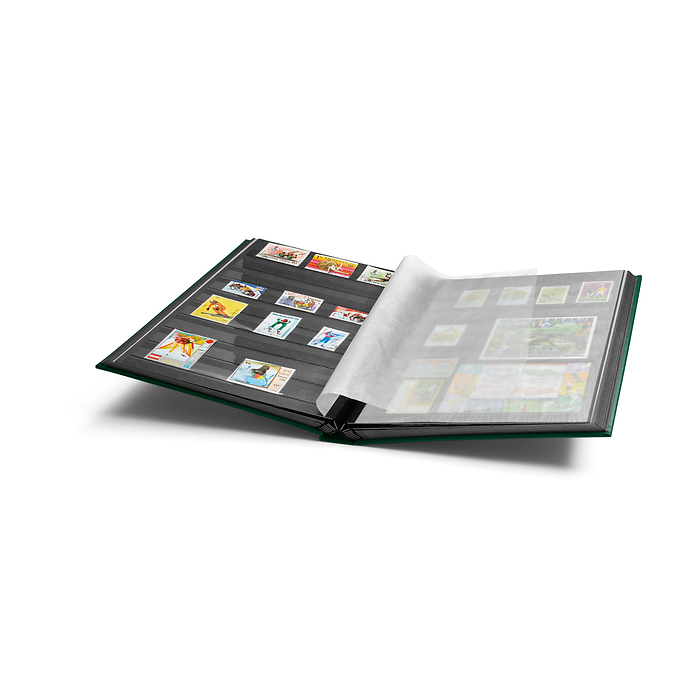 Comfort stockbook, DIN A4, 32  black pages, padded cover, green