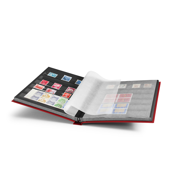 Basic stockbook, DIN A5, 32 black pages, unpadded cover, red
