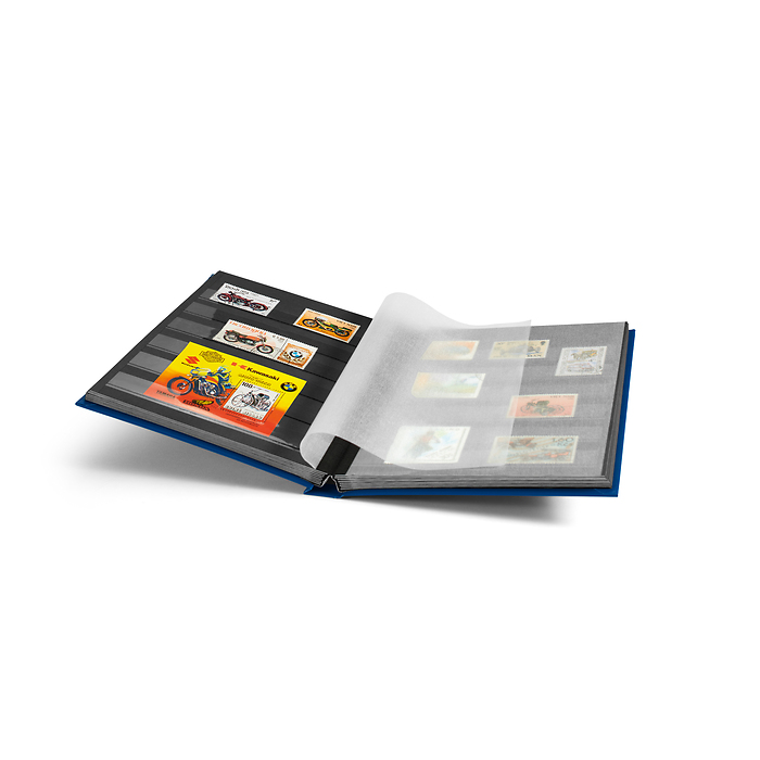 Basic stockbook, DIN A5, 32 black pages, unpadded cover, blue