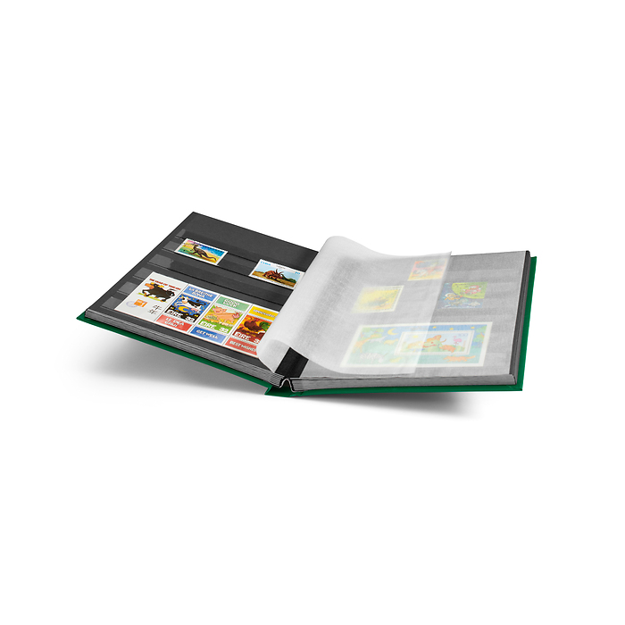 Basic stockbook, DIN A5, 32 black pages, unpadded cover, green