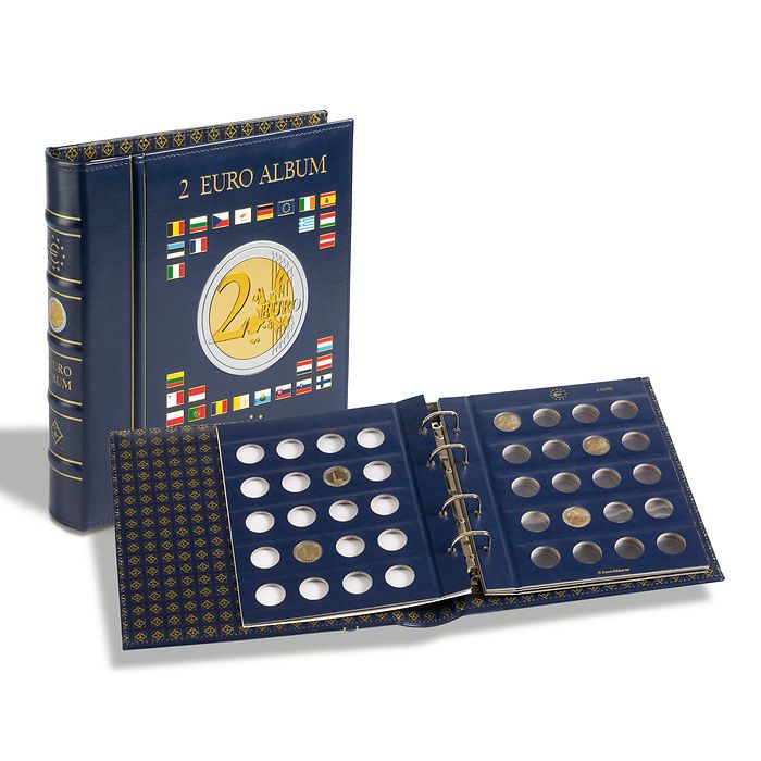 VISTA Coin Album for 2-Euro coins (4 neutral sheets), incl.  slipcase, blue