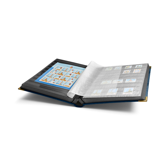 Comfort Deluxe stockbook DIN A4, 64 black pages, padded cover, crocodile look, blue