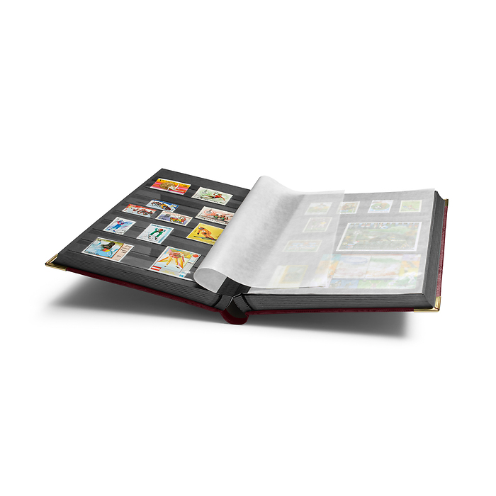 Comfort Deluxe stockbook DIN A4, 64 black pages, padded cover, crocodile look, red