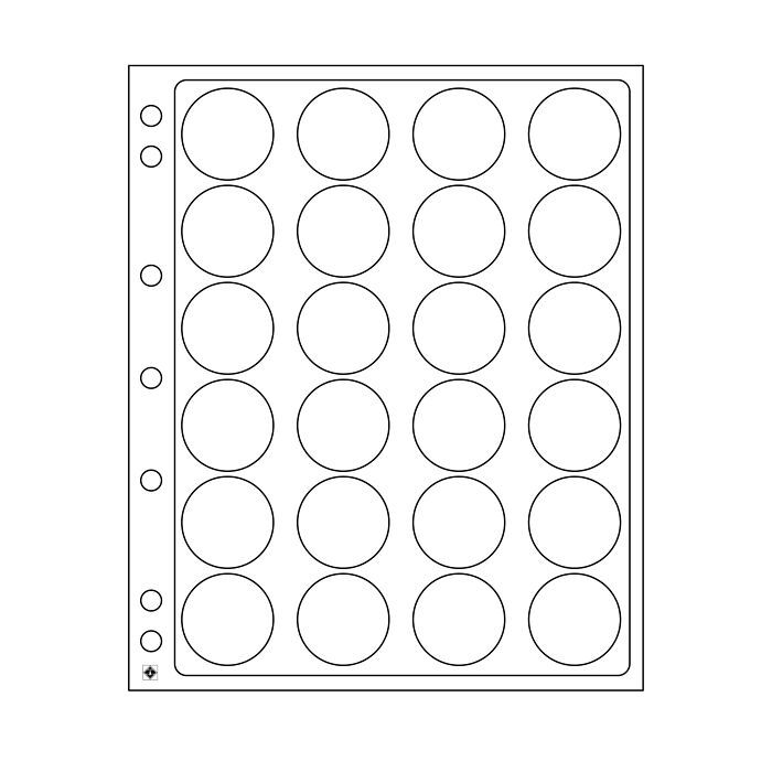 Plastic sheets ENCAP, clear pockets for 24 coins with a diameter between 34 and 35 mm