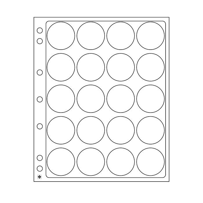 Plastic sheets ENCAP, clear pockets for 20 coins with a diameter between 38 and 40 mm