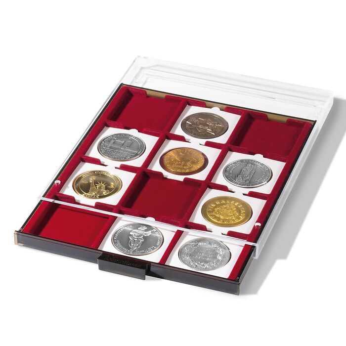 Coin box 12 square compartments 67 x 67 mm, smoke coloured