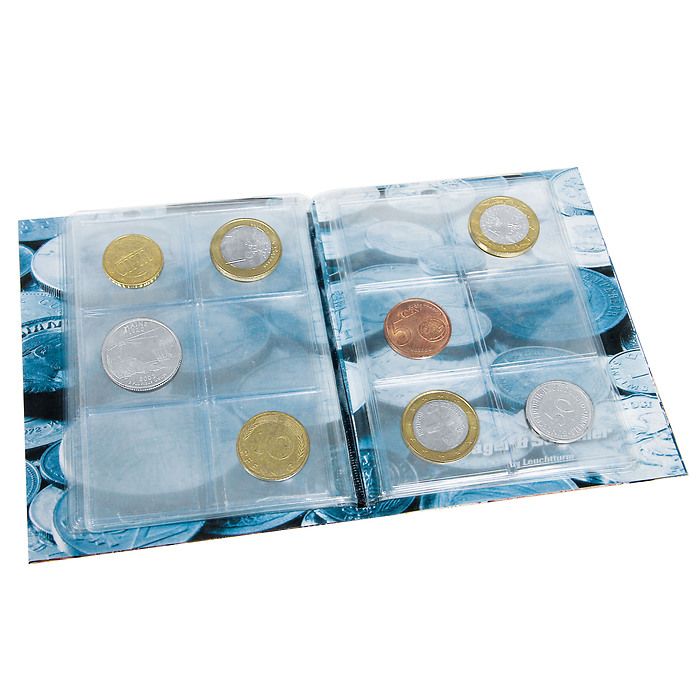 'COINS' pocket album with 8 integrated sheets, each holding 6 coins up to 33 mm,laminated
