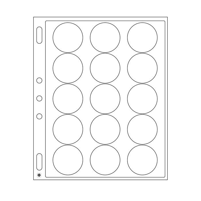 Plastic sheets ENCAP, clear pockets for 15 coins with a diameter between 44 and 45 mm