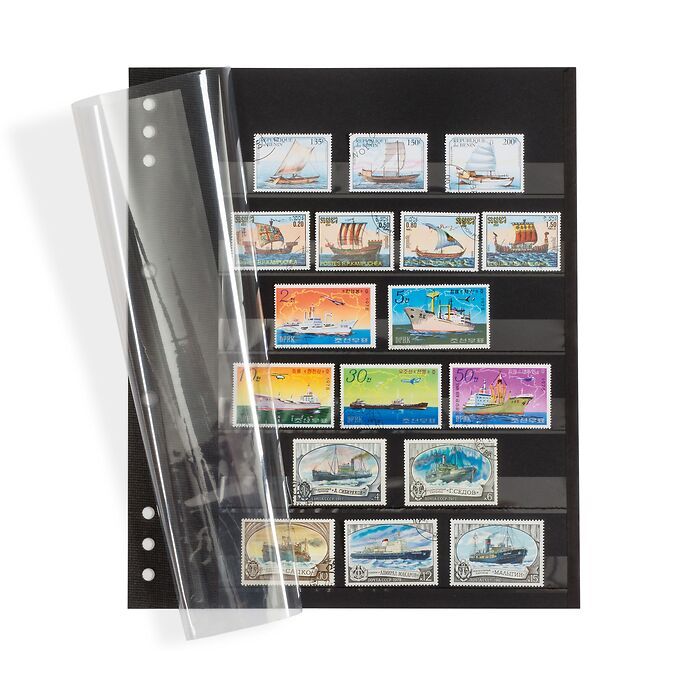 OMEGA insert stock sheets, black carton with 6 clear strips, clear protective sheet