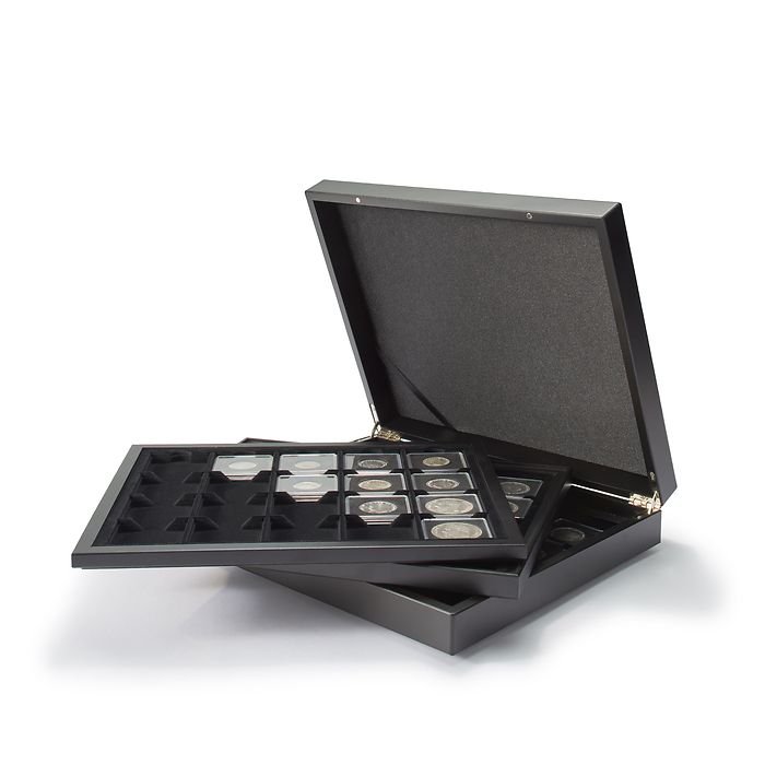 Presentation case for 60 QUADRUM coin capsules, black, 3 trays