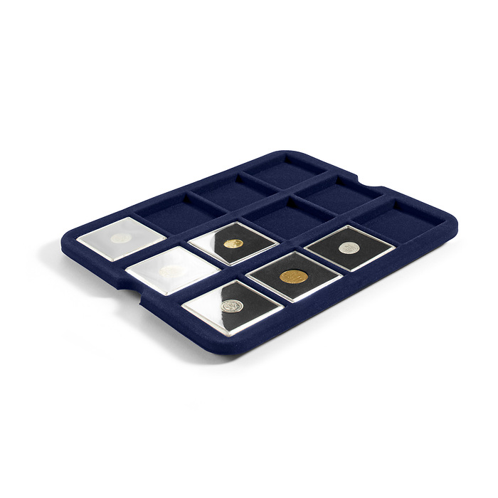 Mazzola tray for 12 Quadrum coin capsules, blue