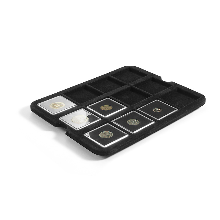 Mazzola tray for 12 Quadrum coin capsules, black