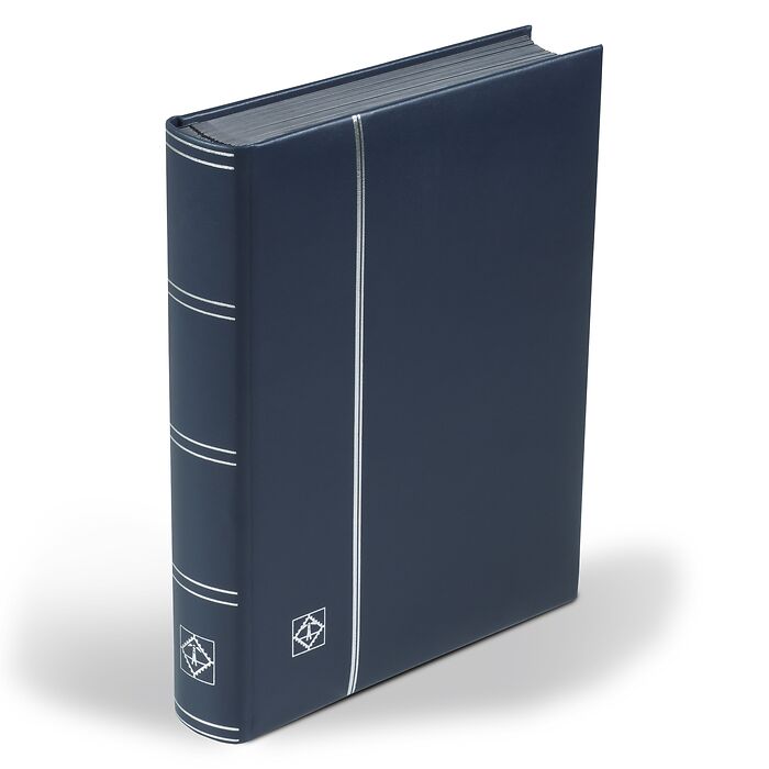 Stockbook LEDER, DIN A4, 64 black pages, padded  genuine leather cover, blue
